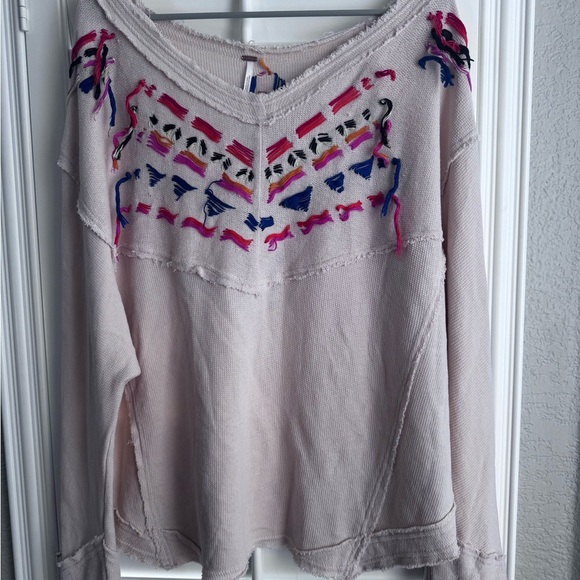 Free People Tops - Free People Thermal Boho Yarn Embroidered Knit Top Womens Small